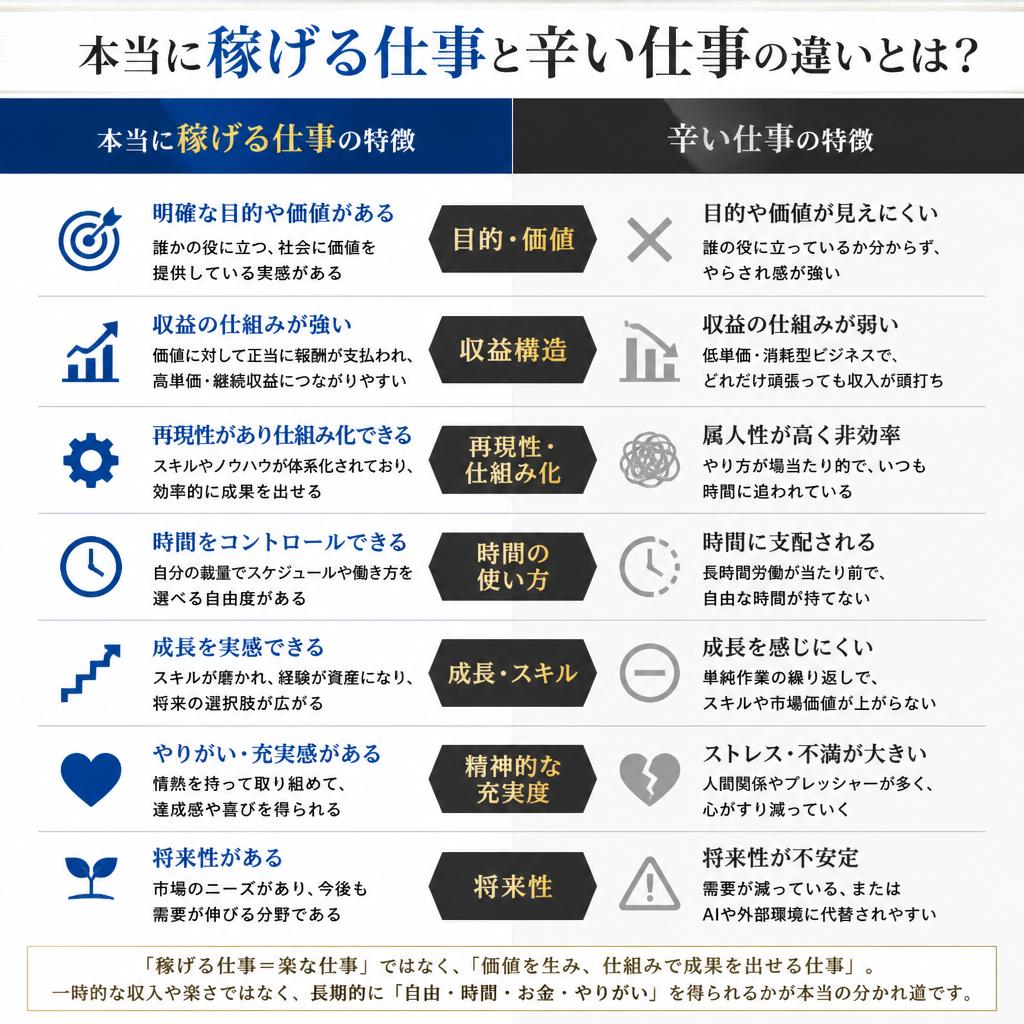 本当に稼げる仕事と辛い仕事の違いとは？
